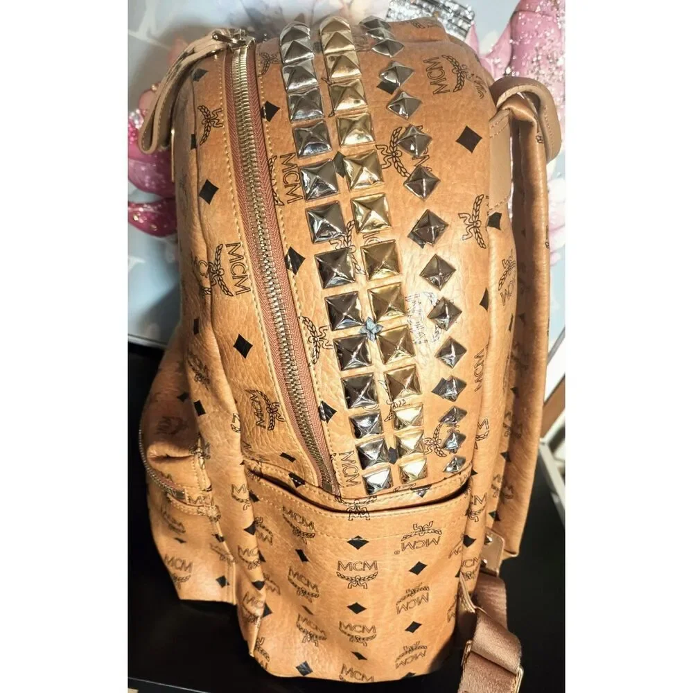 MCM Studded Cognac Backpack